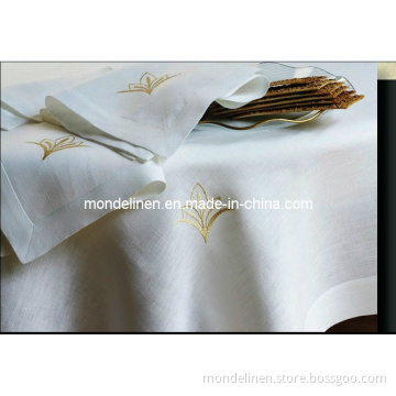 100%Linen Table Cloth with Golden Embroidery (TC-001)